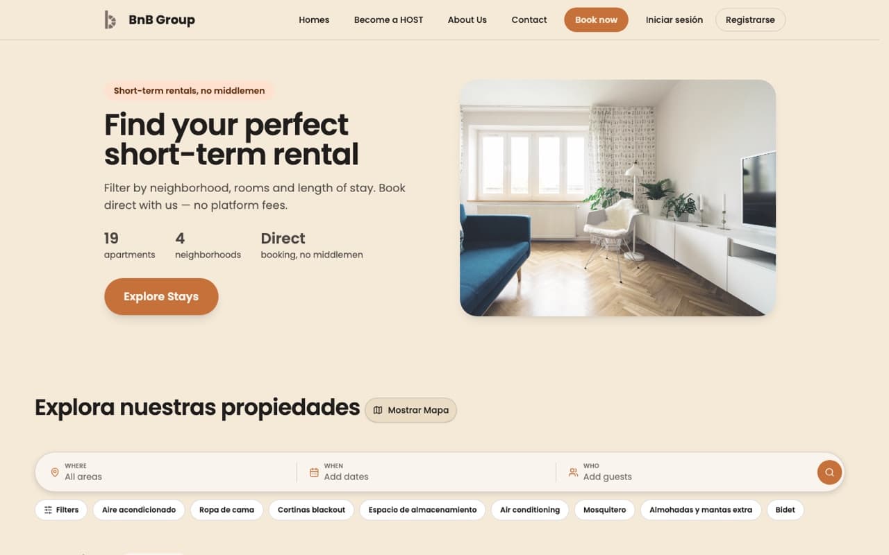 Portal de reservas de BnB Group